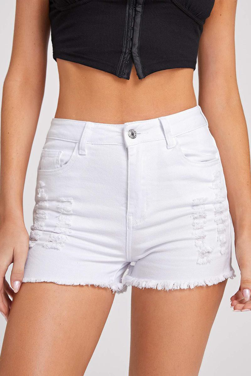 White Distressed Short