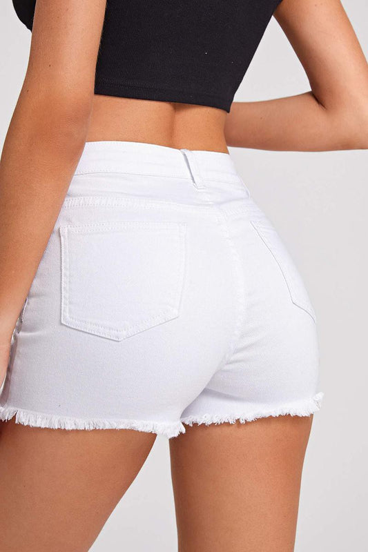 White Distressed Short